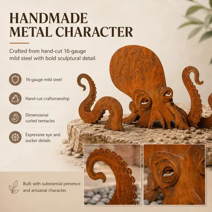 Rust Patina Giant Squid Garden Sculpture