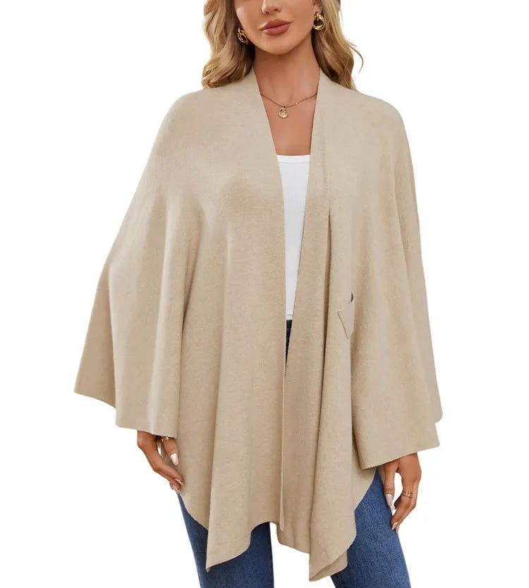 Autumn Women's Elegant Shawl Wraps Soft Open Front Poncho Sweater