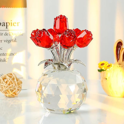 Colorful Rose Figurine in Display Vase