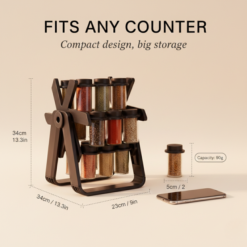 Carroway™ – 18-Jar Rotating Spice Rack with 360° Spin & Foldable Frame + 50% OFF