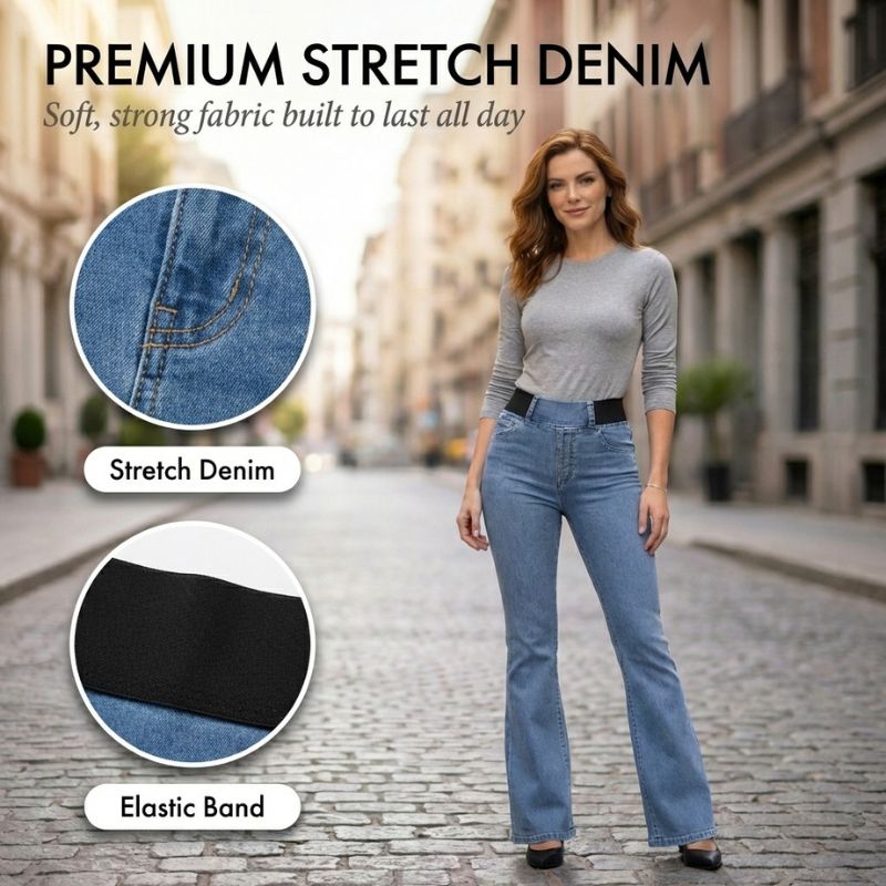 Flarova™ – Elastic High-Waist Stretch Flare Denim Jeans + 50% OFF