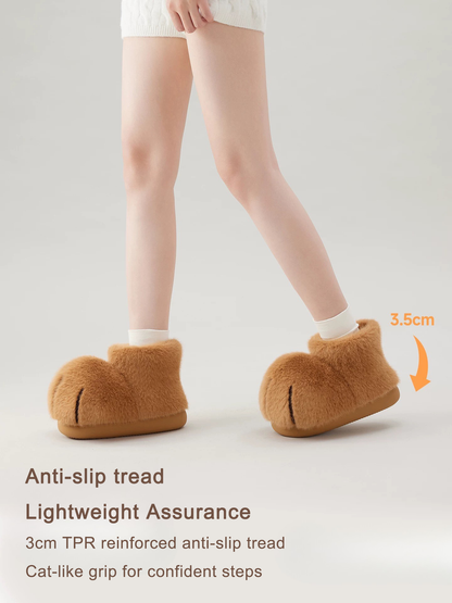 Cozy Big Cat Paw Slipper Cotton Boots Ultra-Soft Fleece-Lined Winter Booties