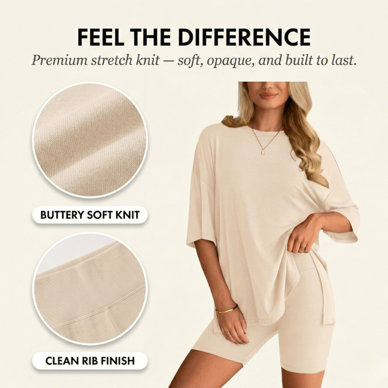 Softwell™ – Oversized Top & Biker Shorts 2-Piece Lounge Set + 50% OFF