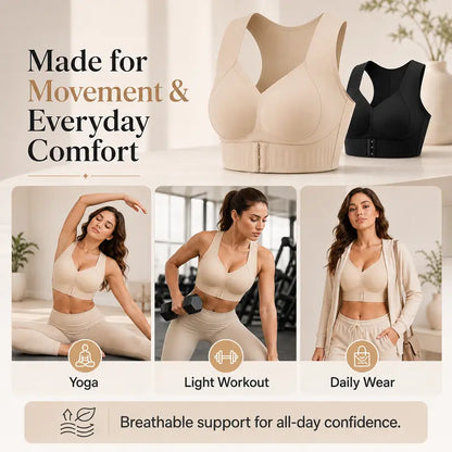 Women's Wireless Posture Correction Bra Front Closure Wide Straps