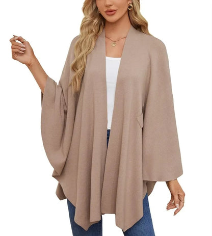 Autumn Women's Elegant Shawl Wraps Soft Open Front Poncho Sweater