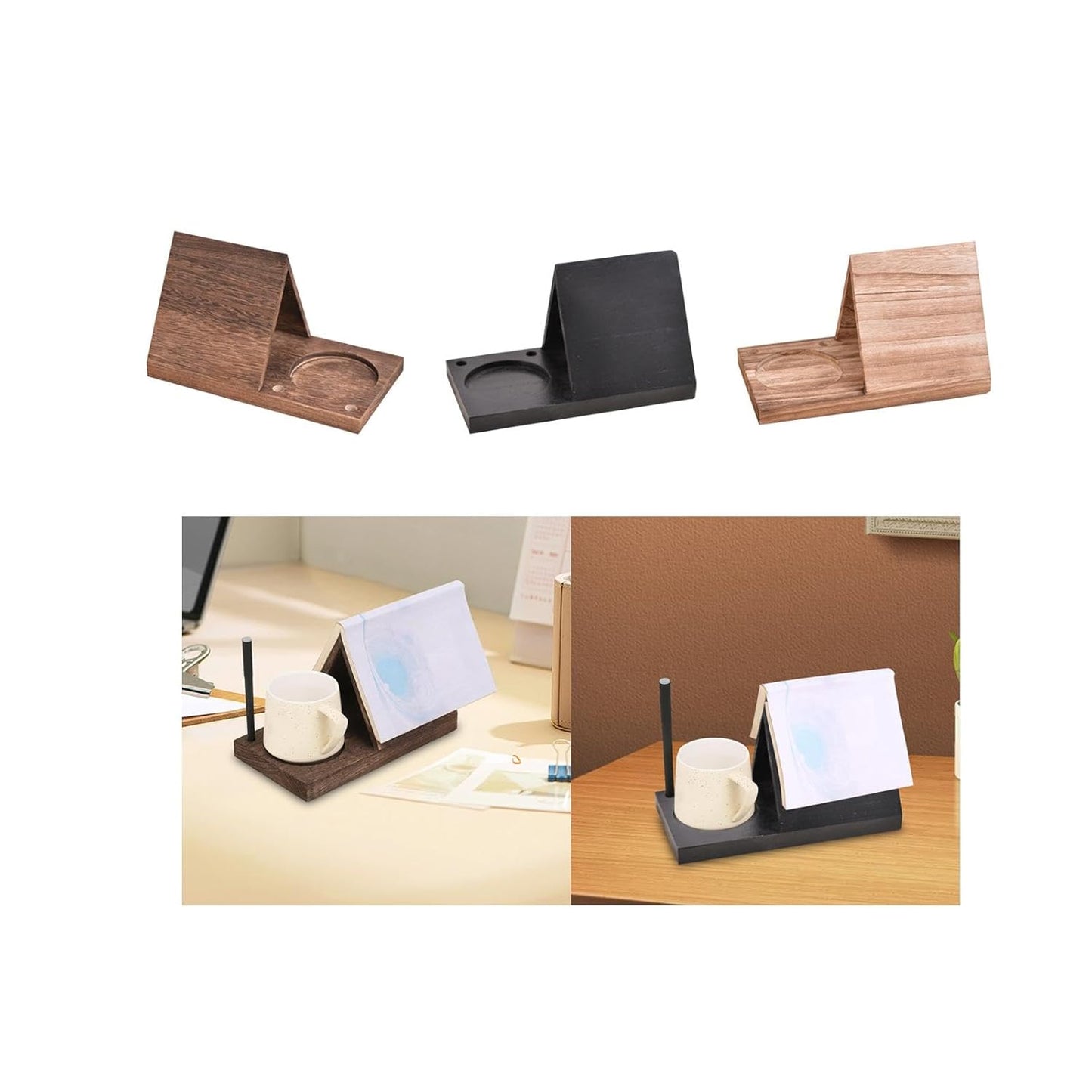 Book Holder with Drink Holder Wood Book Rest Bookcase for Living Room Office Brown