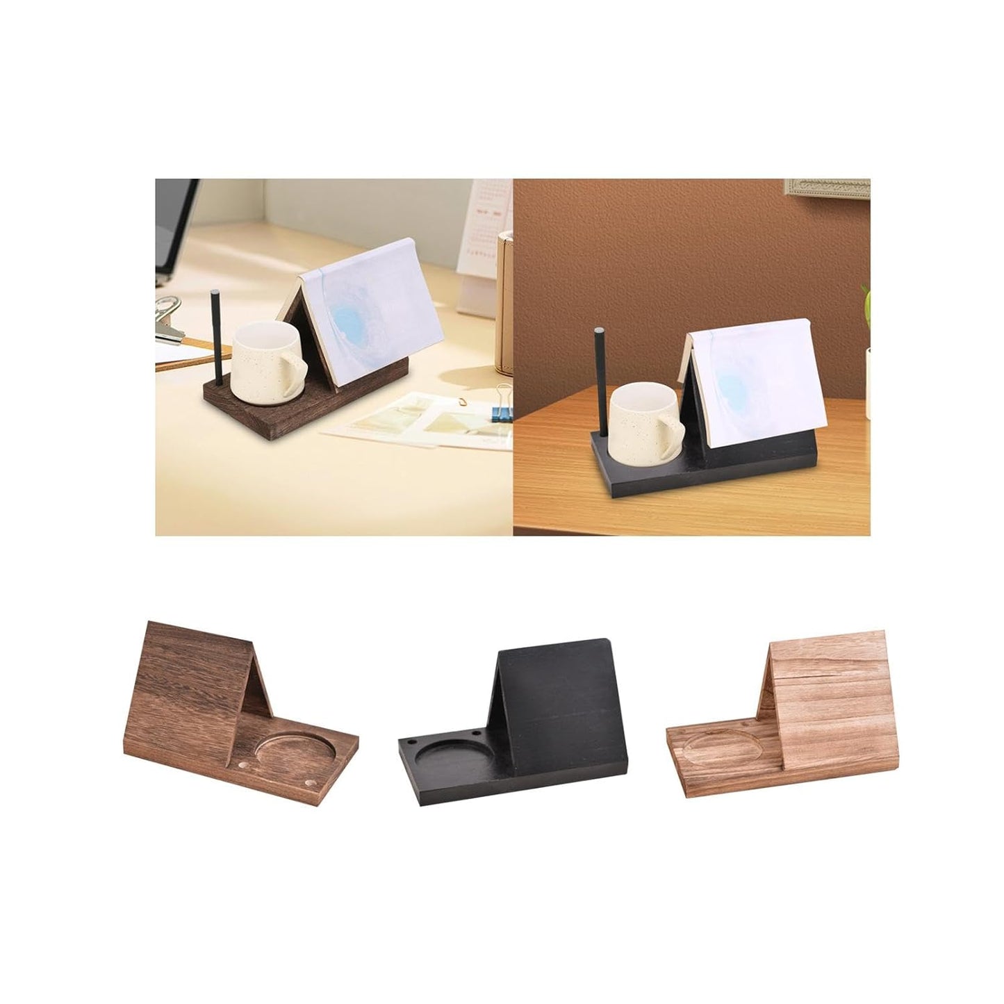 Book Holder with Drink Holder Wood Book Rest Bookcase for Living Room Office Brown