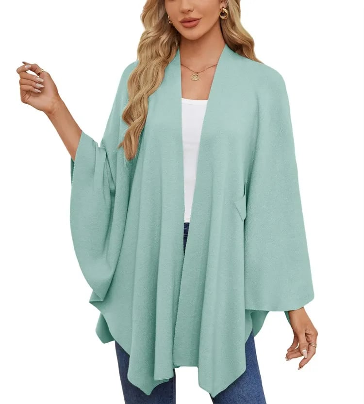 Autumn Women's Elegant Shawl Wraps Soft Open Front Poncho Sweater