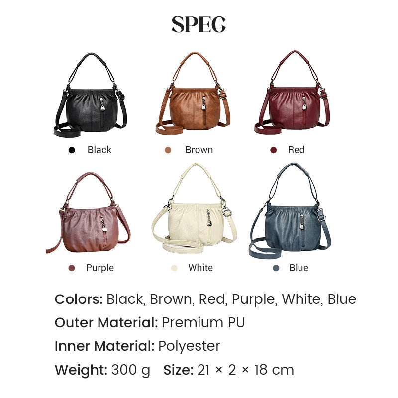 👜50% OFF NOW🎀Casual Pleated Bucket Leather Handbag – Soft Leather, Versatile Style & Adjustable Shoulder Strap✨