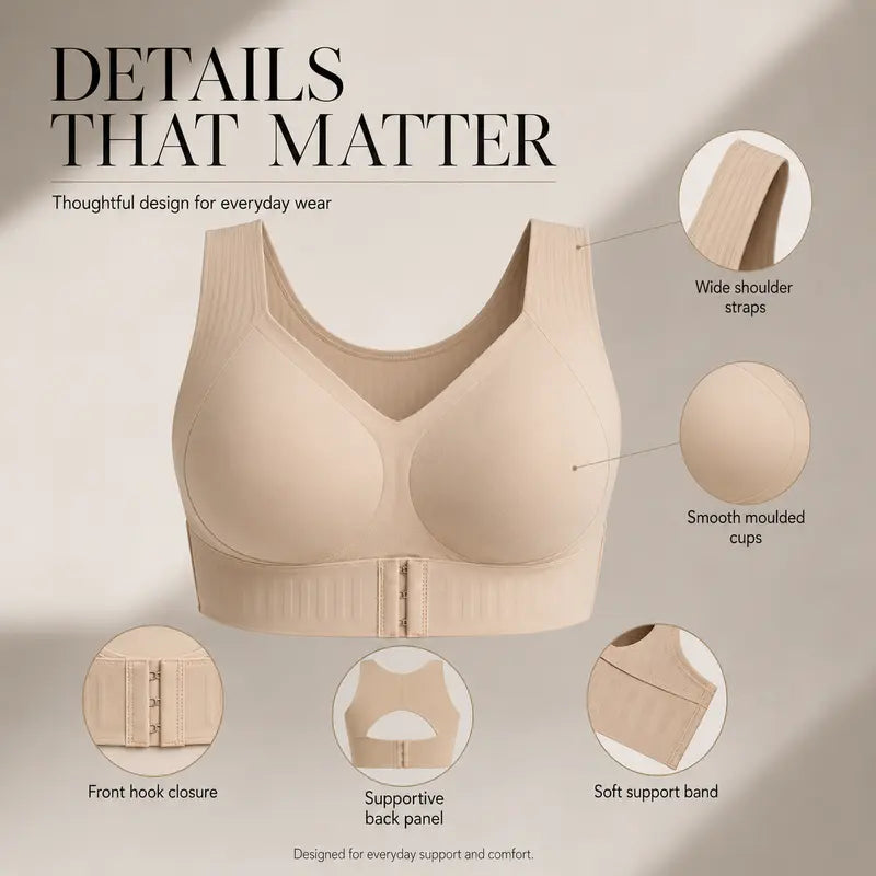 Women's Wireless Posture Correction Bra Front Closure Wide Straps