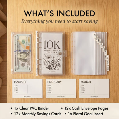 Maviglow™ – 12-Envelope Floral Money Saving Challenge Binder