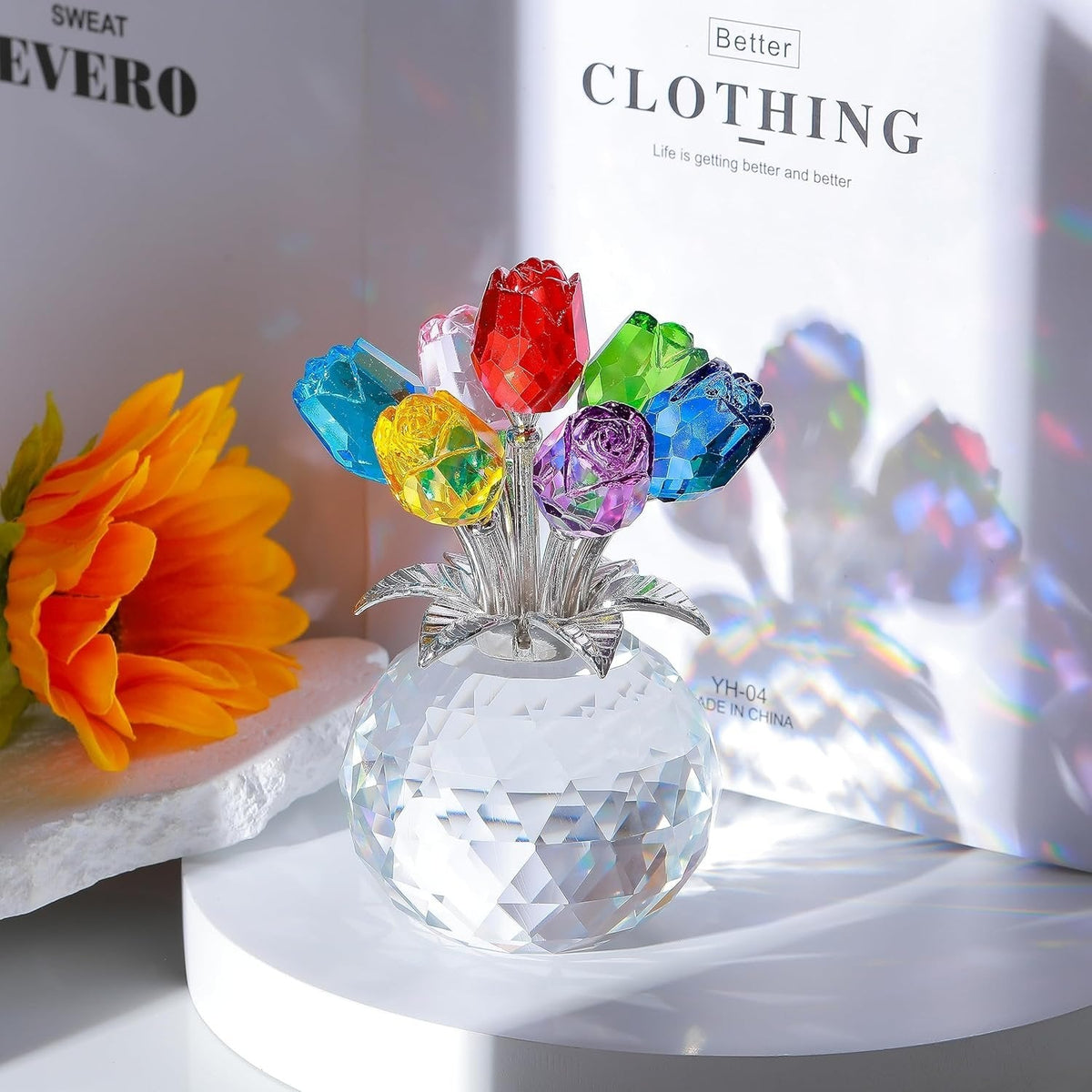 Colorful Rose Figurine in Display Vase