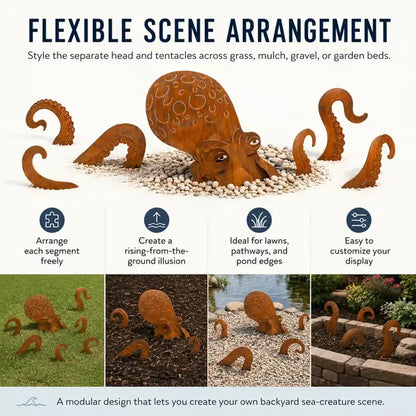 Rust Patina Giant Squid Garden Sculpture