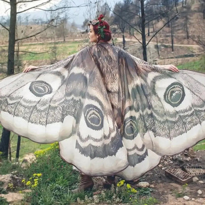 Grey Moth Wings Cape – Mystical Festival & Costume Shawl