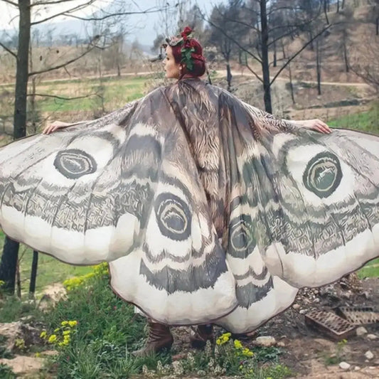 Grey Moth Wings Cape – Mystical Festival & Costume Shawl