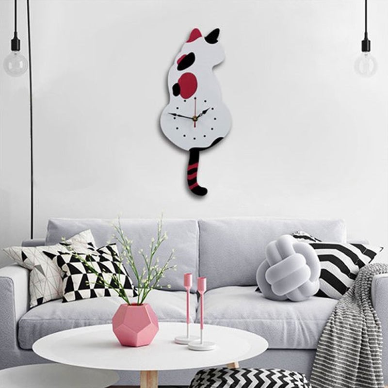 Nordic cat with wagging tail wall clock