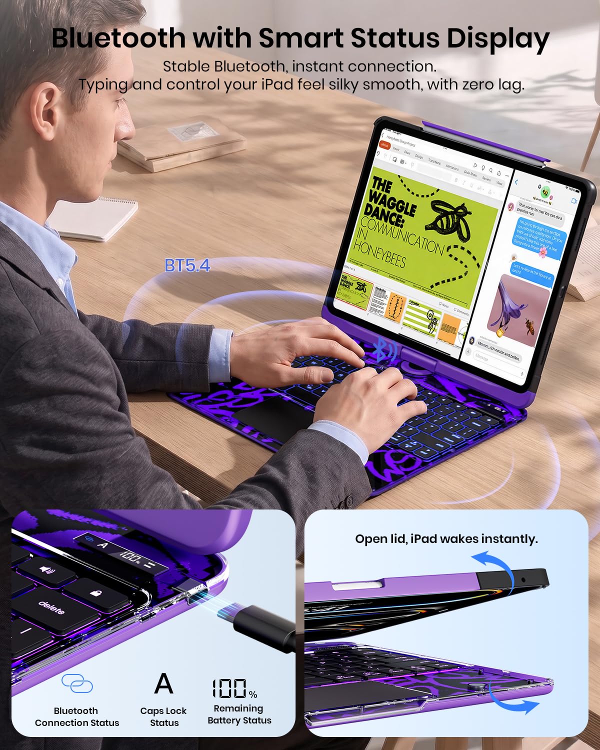 Transparent 360° Rotating Wireless Keyboard Case for iPad Pro 11-inch