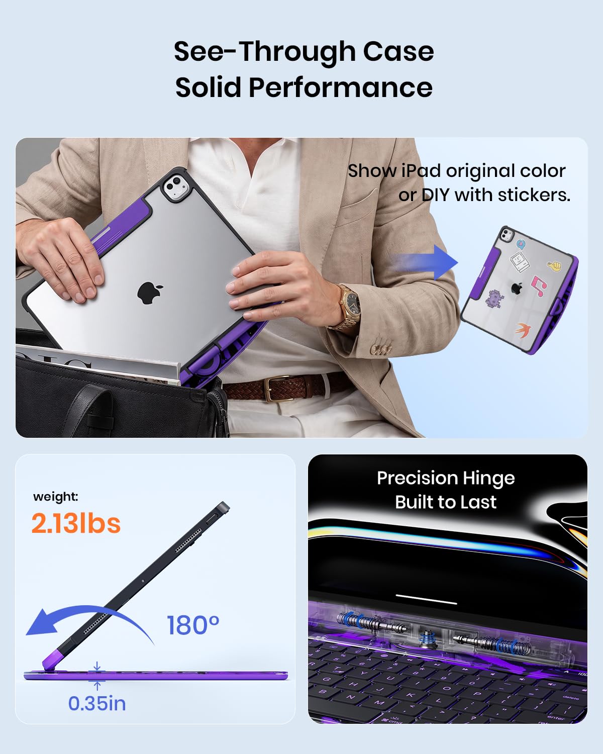 Transparent 360° Rotating Wireless Keyboard Case for iPad Pro 11-inch