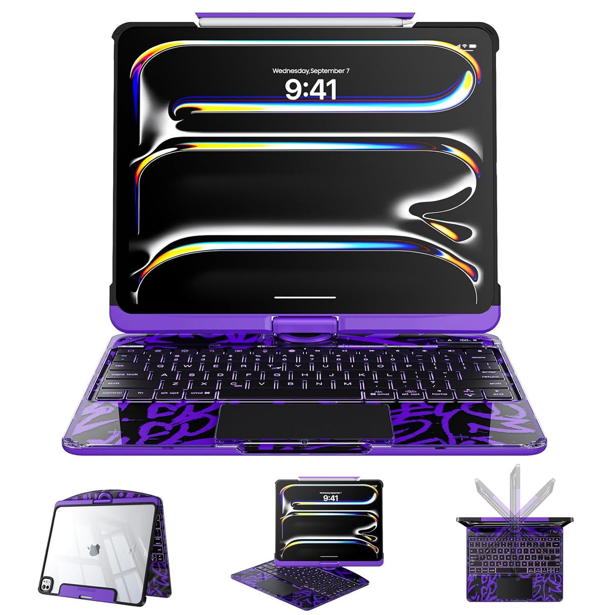 Transparent 360° Rotating Wireless Keyboard Case for iPad Pro 11-inch