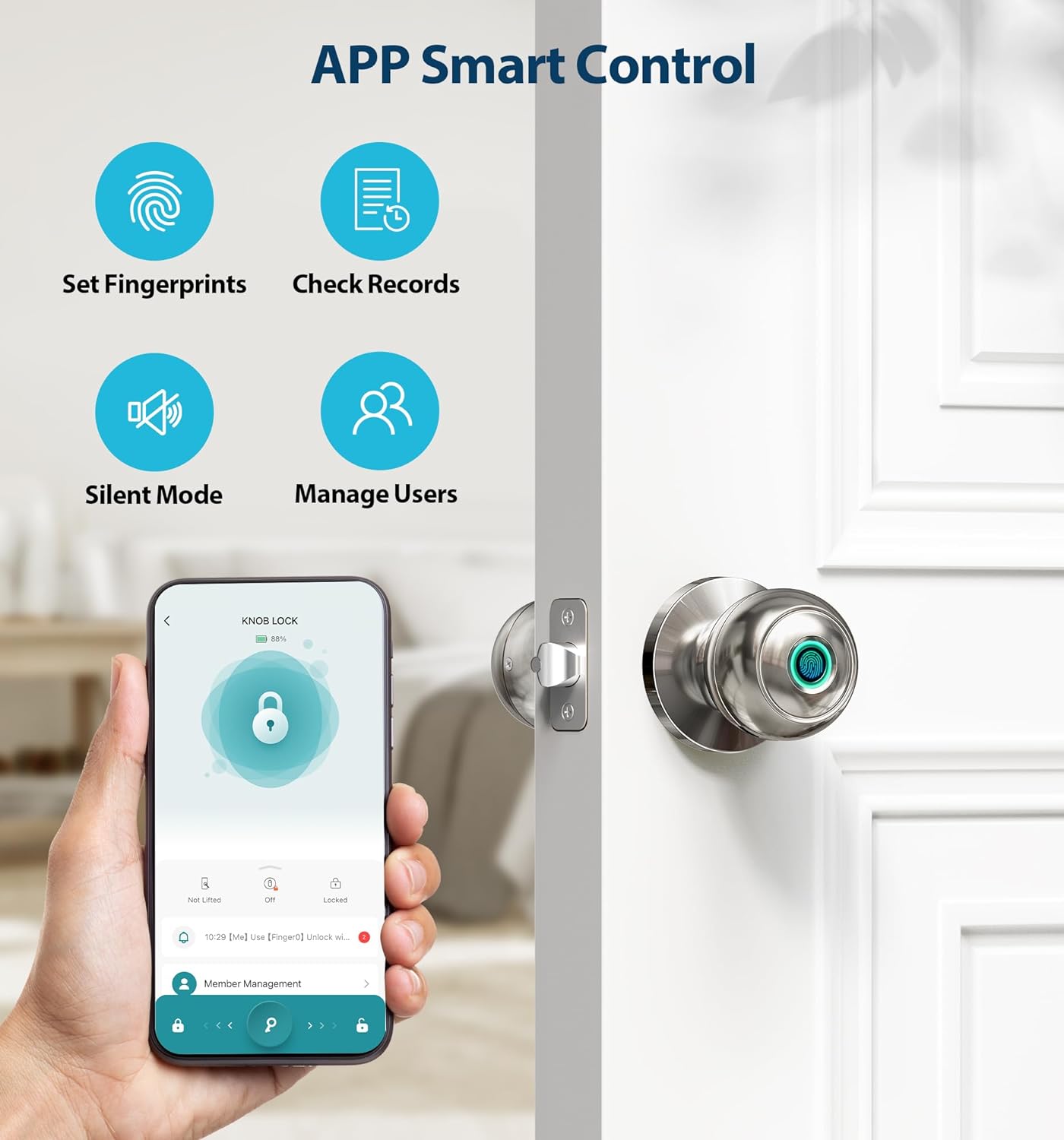 Smart Door Knobs Fingerprint Door Lock GHomeSmart K10