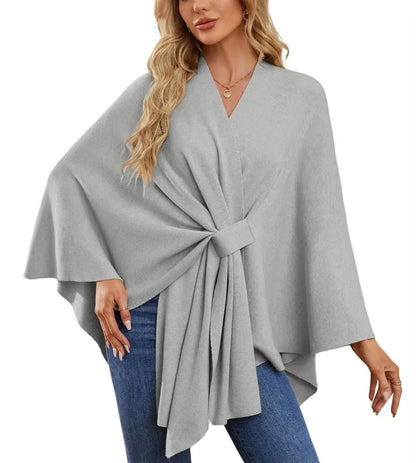 Autumn Women's Elegant Shawl Wraps Soft Open Front Poncho Sweater