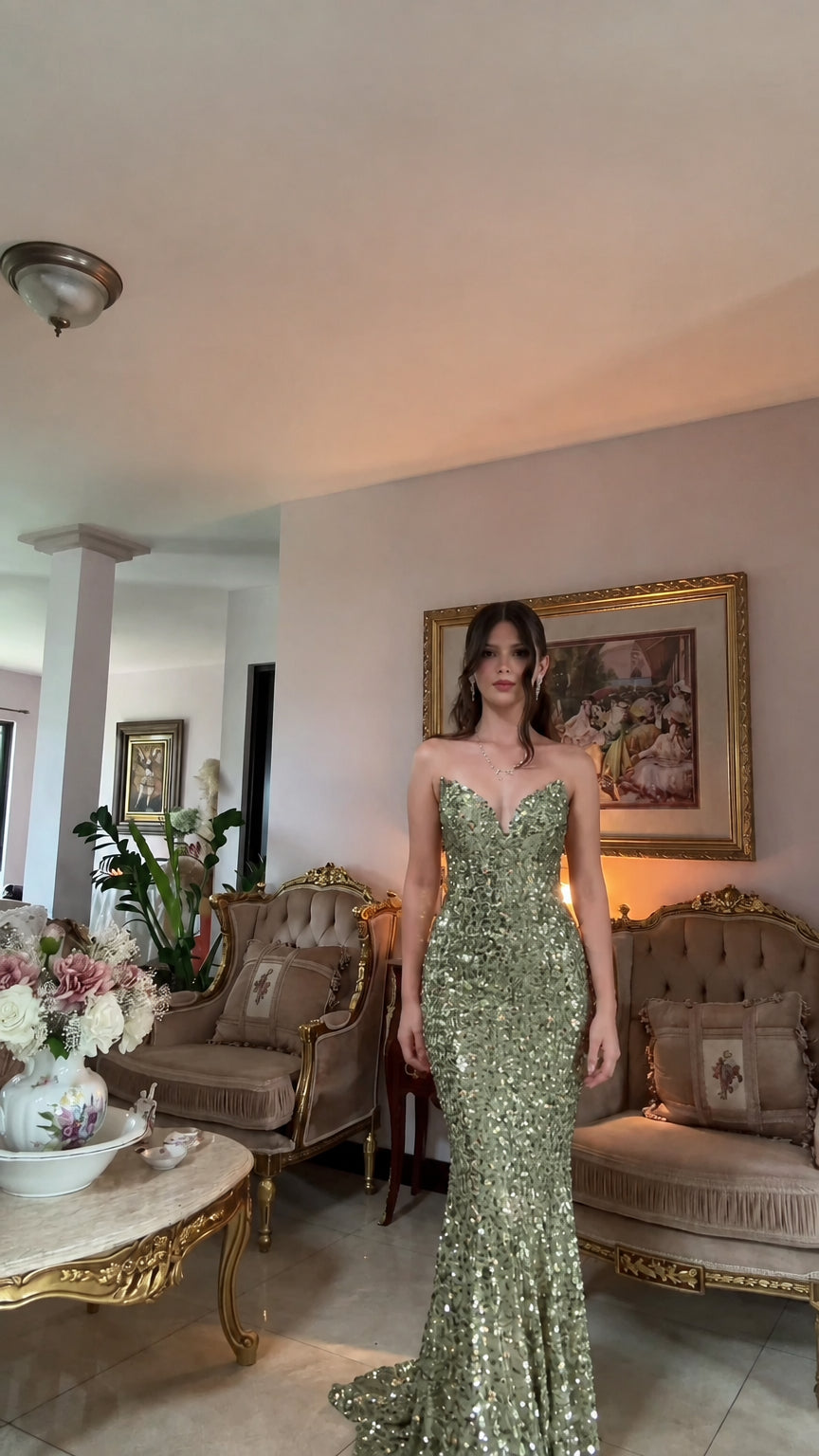 Women's Strapless Sequin Corset Mermaid Evening Gown