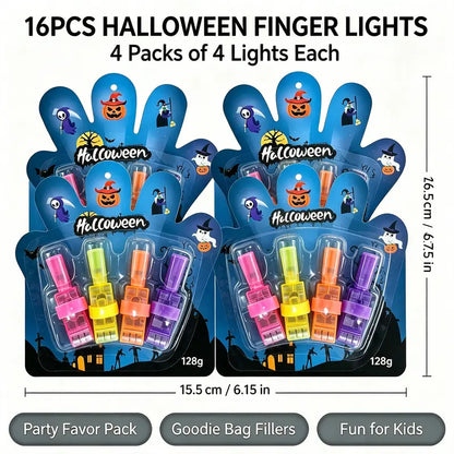 Halloween LED Finger Projection Lights – 8/16/24-Piece Party Favor Sets