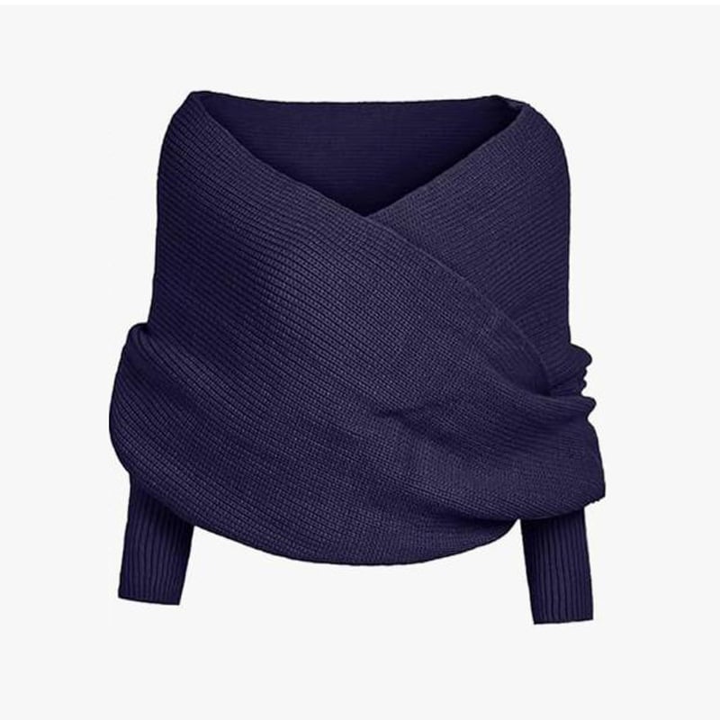 Womens Scarf with Sleeves Knit Wrap Sweater Cozy Crochet Cropped Shawl