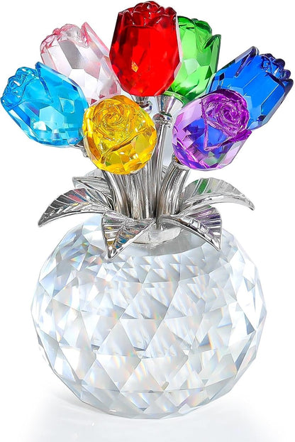 Colorful Rose Figurine in Display Vase