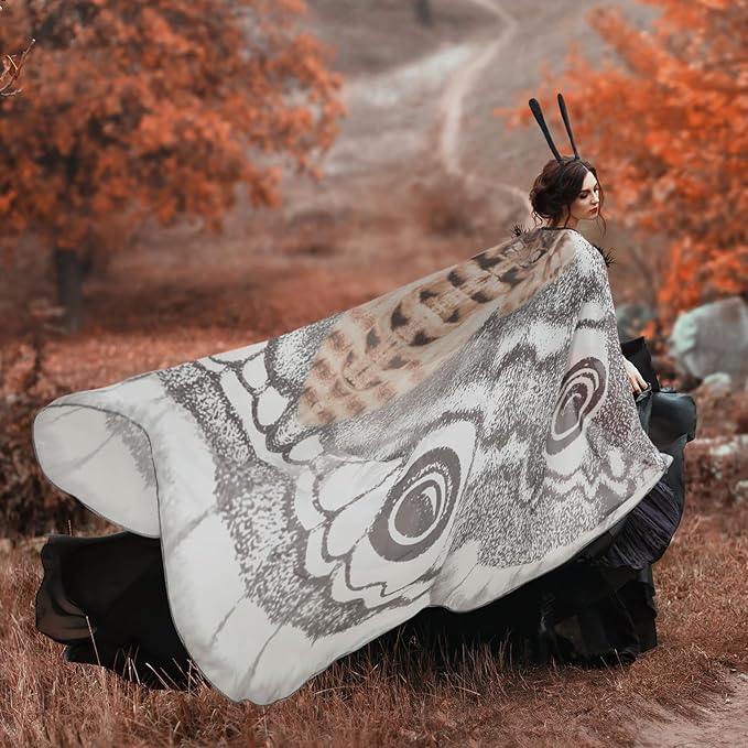 Grey Moth Wings Cape – Mystical Festival & Costume Shawl