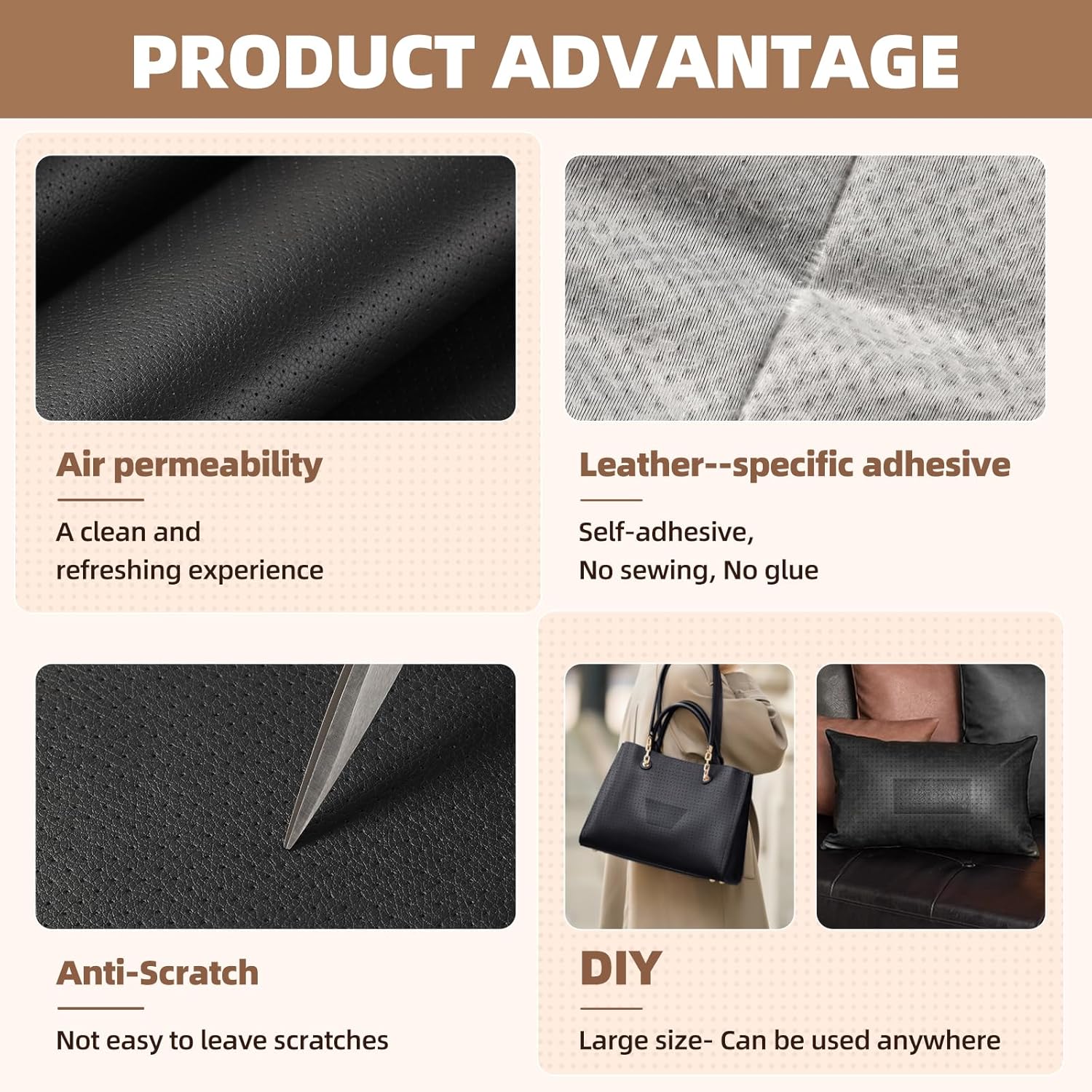 Caedrea Leather Repair Patch – 17x79" Self-Adhesive Waterproof Vinyl Patch for Couch, Furniture, Car Seats & Cabinets, Durable DIY Fix
