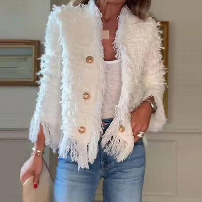 💜 Women’s Fashion Button Tassel Short Coat