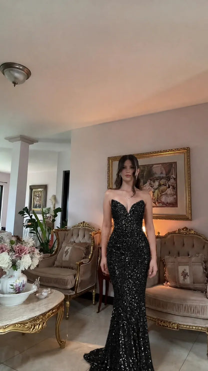 Women's Strapless Sequin Corset Mermaid Evening Gown