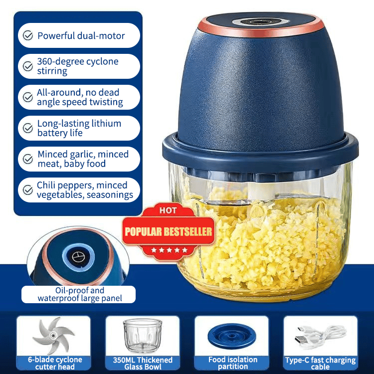 Maviglow™ – Cordless One-Button Mini Electric Garlic Chopper & Food Mincer 