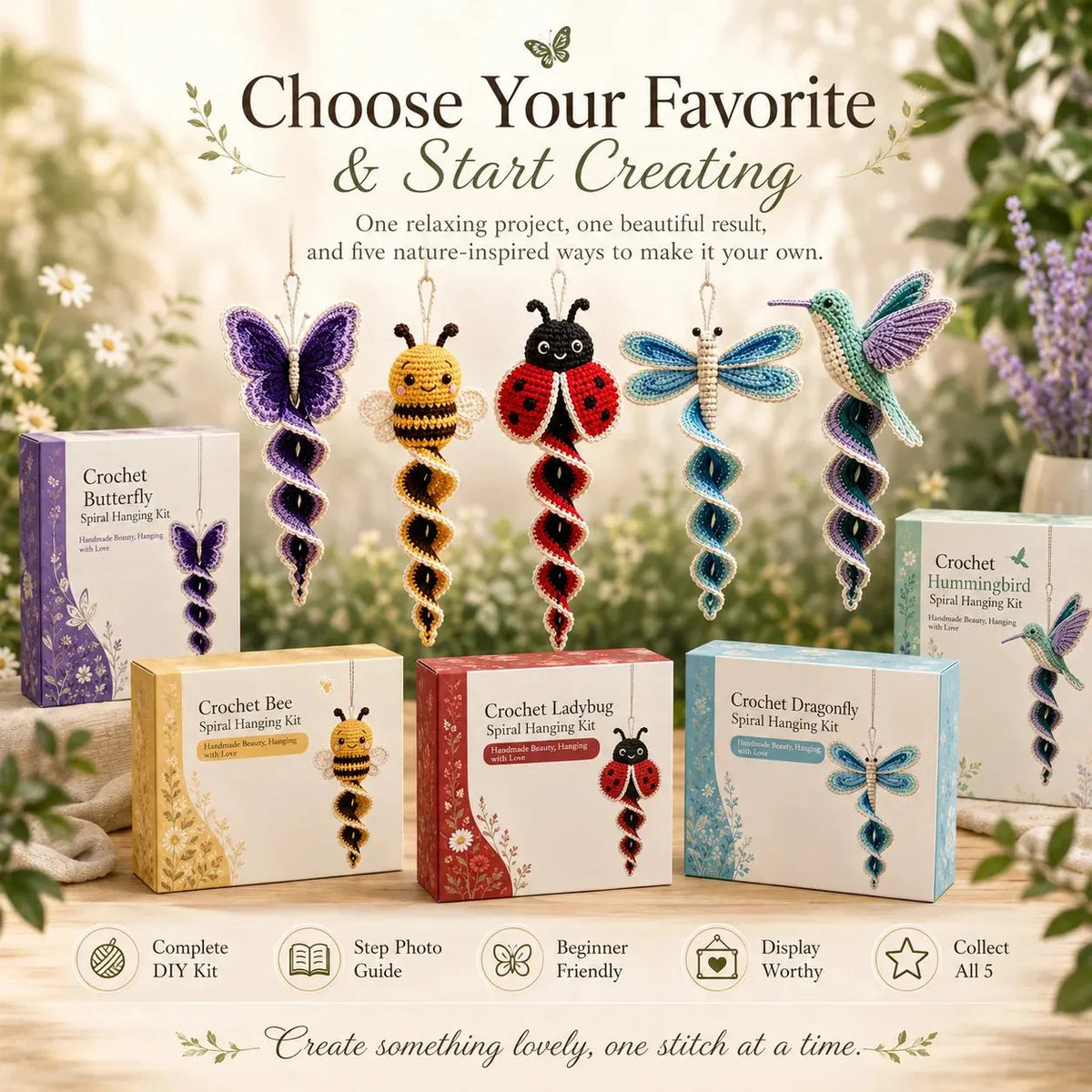 Beginner Crochet Spiral Hanging Garden Animal Decor DIY Kit