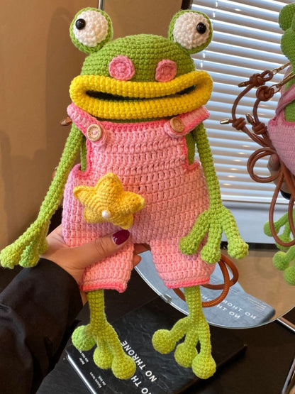 Handmade Crochet Big Mouth Frog Crossbody Bag