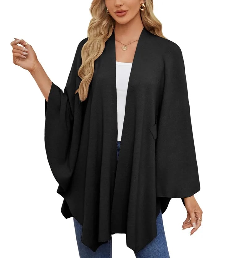 Autumn Women's Elegant Shawl Wraps Soft Open Front Poncho Sweater