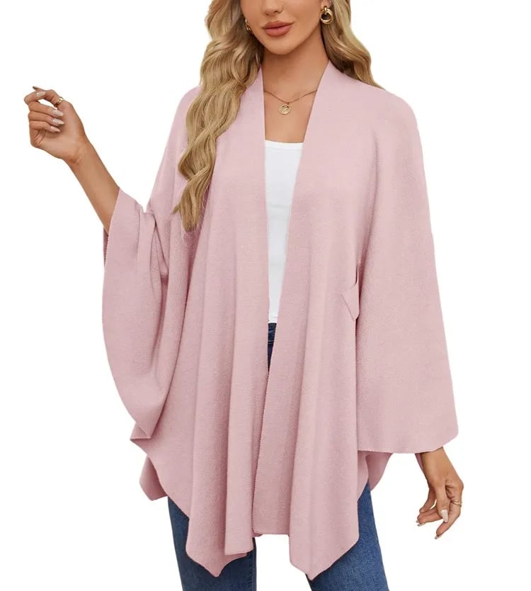 Autumn Women's Elegant Shawl Wraps Soft Open Front Poncho Sweater