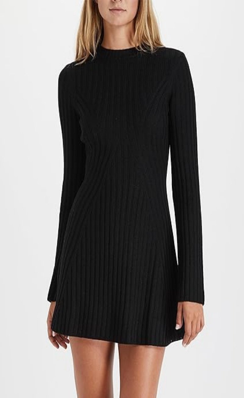 Long Sleeve Cotton & Silk Blend Rib Sweater Dress