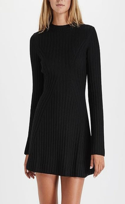 Long Sleeve Cotton & Silk Blend Rib Sweater Dress