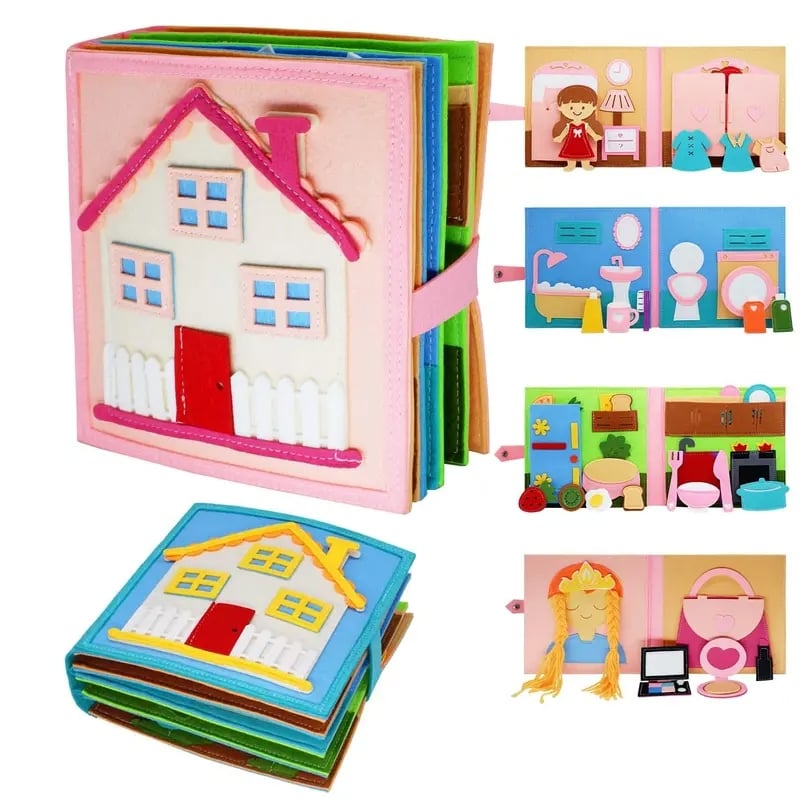 Felt Cloth Book, 1 Count Soft Activity Preschool Busy Book, Sensory Travel Toy with Learning Activities