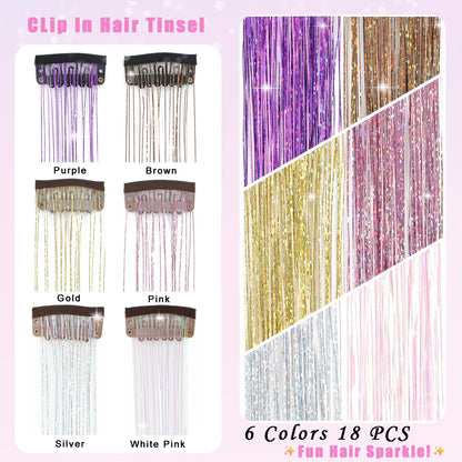 The AuraSparkle Tinsel Extensions - Clip-In Rainbow Sparkle for Instant Glamour + 50% OFF