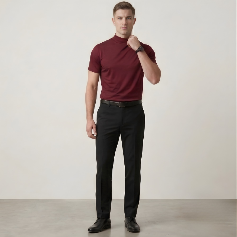Maviglow™ – Slim Fit Mock Turtleneck T-Shirt for Men | Soft-Stretch Collar 