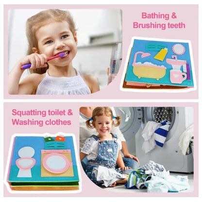 Felt Cloth Book, 1 Count Soft Activity Preschool Busy Book, Sensory Travel Toy with Learning Activities