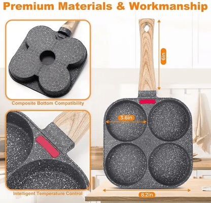 Non-stick Egg Frying Pan, 4 Holes Skillet With Handle, Multifunctional, Wooden Handle Medical Stone Omelet Non-stick Cookware frying pan