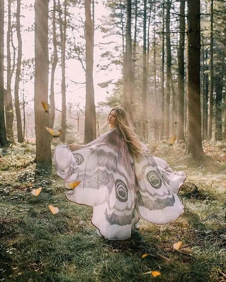 Grey Moth Wings Cape – Mystical Festival & Costume Shawl