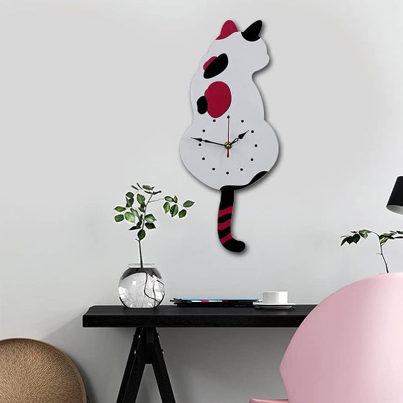 Nordic cat with wagging tail wall clock