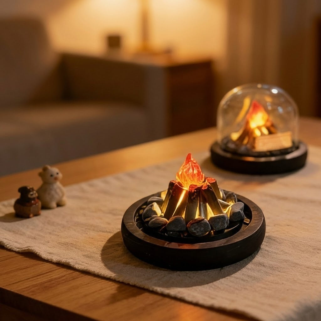 Mini Bonfire Flame Glass Dome Night Lamp - Image 1