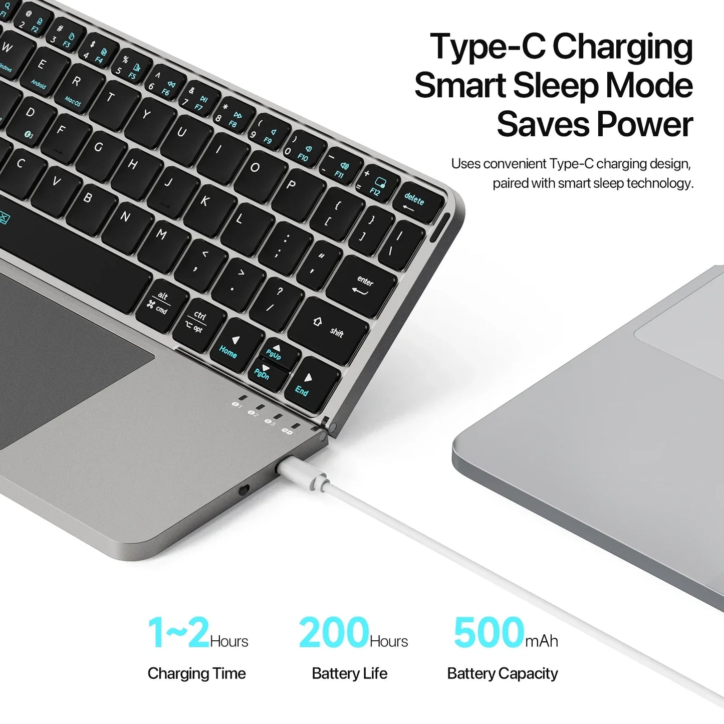 New foldable ultra-thin Bluetooth keyboard, compatible with Apple, Android, smartphones, and tablets.