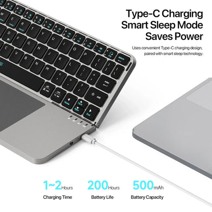 New foldable ultra-thin Bluetooth keyboard, compatible with Apple, Android, smartphones, and tablets.